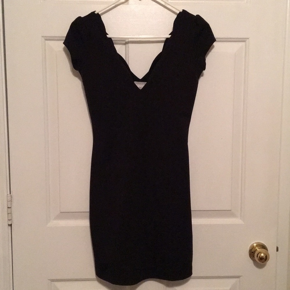 Scalloped neckline mini dress